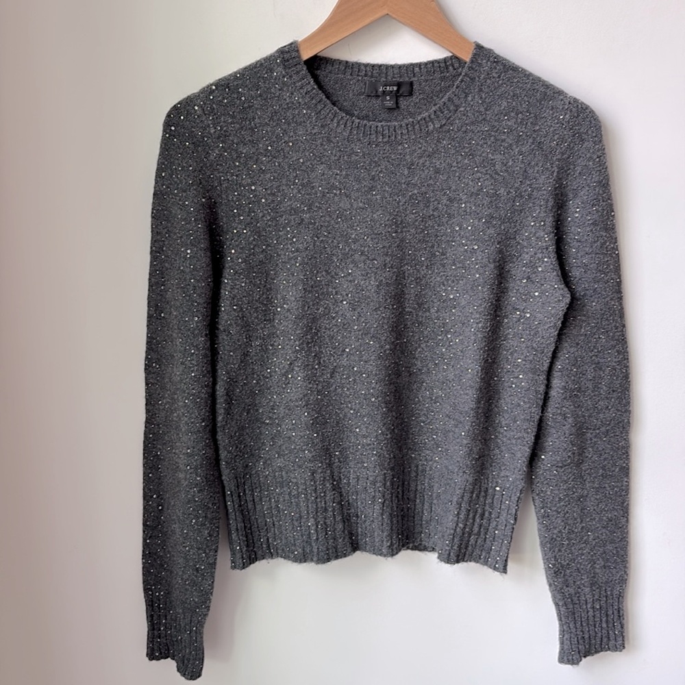 J. Crew Gemstone Sweater in Supersoft Yarn Grey Wool Alpaca Blend Holiday Size S